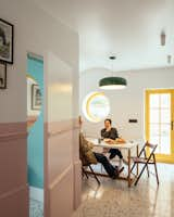 Dining Room, Chair, Terrazzo Floor, Table, Ceiling Lighting, and Pendant Lighting  Photo 10 of 19 in Pink Paint Wainscoting Unifies a Formerly Dreary Terrace Home in London