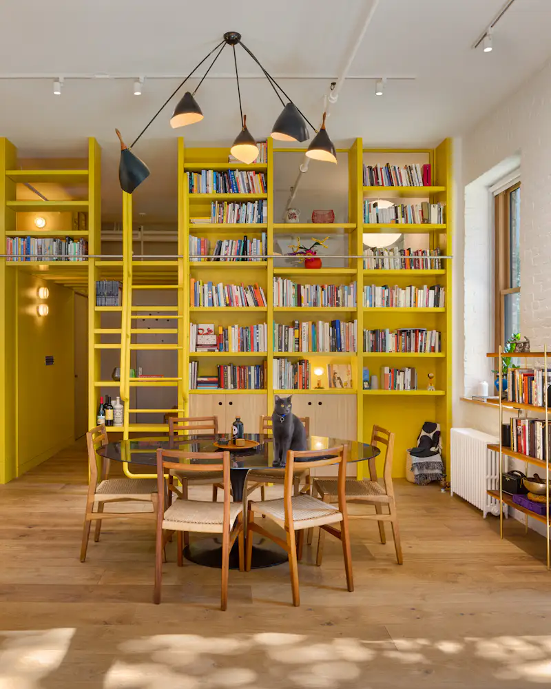 Photo 2 of 15 in A Yellow Floor-to-Ceiling Library Wall Brightens Up ...