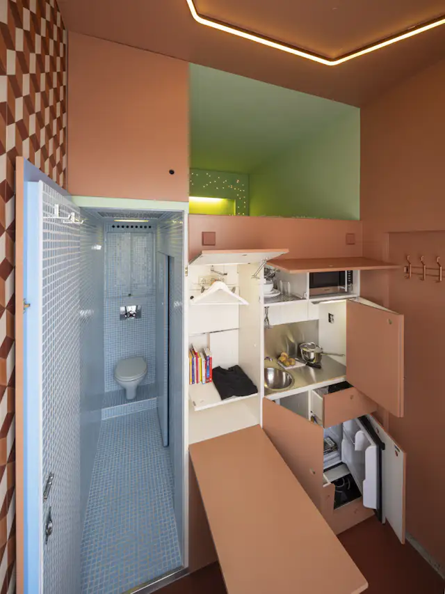 Image showcasing Photo 8 of 13 in This 75-Square-Foot Apartment Fits Two Infrared Saunas ...