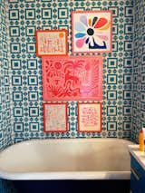 Bath Room, Engineered Quartz Counter, Drop In Sink, Ceramic Tile Wall, Freestanding Tub, and Ceramic Tile Floor Bathtub gallery wall on tile  Photo 3 of 8 in The Rainbow House by Marita White