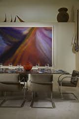 Dining Room: Deborah Remington, “Tudor”, 1971; Daum Nancy, Nasturtium globe, c. 1925; Russ Gerlach, “Summit”, 2015; Swid Powell “Tuxedo” china; Mies van der Rohe chairs, Knoll