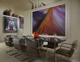 Dining Room: Deborah Remington, “Tudor”, 1971; Daum Nancy, Nasturtium globe, c. 1925; Russ Gerlach, “Summit”, 2015; Swid Powell “Tuxedo” china; Mies van der Rohe chairs, Knoll