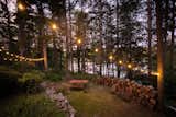 Back yard outdoor dinning with a lake view