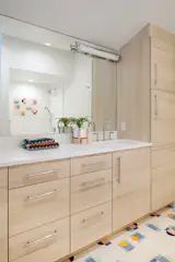 Kids' bathroom with hand-painted tiles from Portugal.