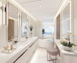 Bath Room, Freestanding Tub, Wall Lighting, and Ceiling Lighting Ocean view adorned master bathroom  Photo 5 of 6 in RU5 Global - The $8M Penthouse with 6 Continents as Its Backyard by Luxury Design