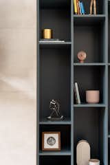 Fireplace open custom built-in bookcase detail. 