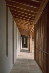 Latticework and beams make up a warm color palette