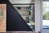 Floating metal shelves.