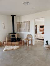 Wood burning stove in living room. 