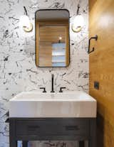 Bath Room, Light Hardwood Floor, Enclosed Shower, and Wall Mount Sink Den Bathroom   Photo 17 of 23 in Woodstock Zen House by Sheena Lepez