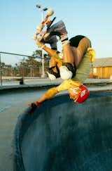 A skateboarder does an invert in the round pool section of the combi pool at the Upland Skate Park in August 1984.  Photo 4 of 5 in Swimply, and the Public/Private Pool Divide
