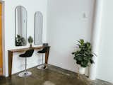 Custom-built hair and makeup station, using locally-sourced rustic walnut. 