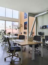 A warm, modern, and colorful creative office. 