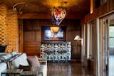 Living Room - light fixture and stained glass by James Hubbell