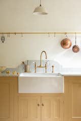 Kitchen, Marble Counter, Marble Backsplashe, Colorful Cabinet, Drop In Sink, Pendant Lighting, and Light Hardwood Floor  Photo 3 of 12 in The Stoke Newington Kitchen by deVOL Kitchens