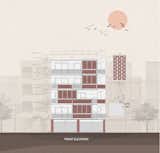 A detailed elevation of the Kinetic Façade Residence showcasing the modular design of each brick panel used