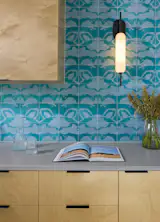 Blue tile is a visual through-line in all aspects of the project, as seen here in the ADU's backsplash. 