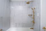 Gold Pattern Wall Tiles & Gold-Tone fixtures, Bathroom
