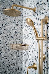 Floral Motif Wall Tiles & Gold-Tone Fixtures, Bathroom