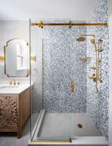 Bath Room Floral Motif Wall Tiles & Gold-Tone Fixtures, Bathroom  Photo 5 of 10 in Pre-War Co-Op Apartment Renovation by Chapter by chapter