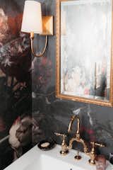 Bath Room, Ceramic Tile Floor, Pedestal Sink, Two Piece Toilet, and Wall Lighting My favourite room in the house! Hard to capture in a picture but stunning!  Photo 6 of 18 in Old to Almost New by Pamela Bowles