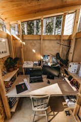 Office, Study Room Type, Desk, Storage, and Plywood Floor 11. Desk with window above  Photo 20 of 91 in Garage remodel by Rodriguez from The Light Ribbon Studio