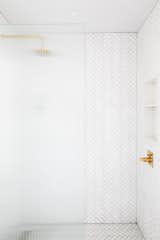 Bath Room, Ceramic Tile Wall, Recessed Lighting, Open Shower, Mosaic Tile Wall, and Full Shower  Photo 9 of 9 in North Fork Beach House by Rebekah Jenkins