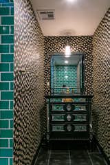 Bath Room, Ceramic Tile Wall, Accent Lighting, Pendant Lighting, and Cement Tile Floor  Photo 2 of 16 in Old Wood Path Beach House by Rebekah Jenkins