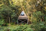 The cabin’s drawing compass A-frame has an organic feel that blends with the environment.