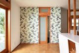 Accent wallpaper on bathroom wall