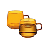 Joeyan Amber Glass Coffee Mugs, Set of 2