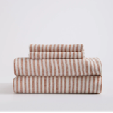 Quince European Linen Sheet Set in Terracotta/White Stripe