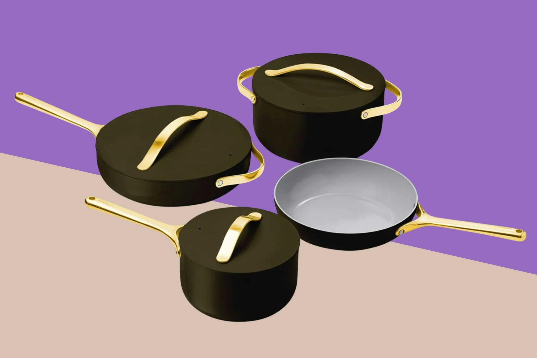 Caraway Non-Toxic and Non-Stick Cookware Set in Black with Gold