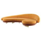 1st Dibs Modern Curved Serpentine Sofa in Orange Velvet With Gold and Wood Details