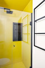 Colorful bathroom for a compact apartment.