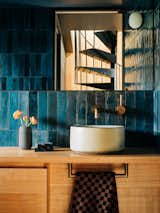 Bath Room, Wood Counter, Vessel Sink, and Porcelain Tile Wall  Photo 4 of 35 in The Boat House by Maguire + Devine Architects