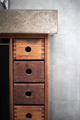 Bath Room, Wood Counter, Concrete Counter, Vessel Sink, and Ceiling Lighting blend of concrete and recycled timber  Photo 14 of 22 in Valleys Hearth by Marcus Englmayr