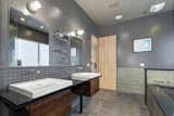 Bath Room, Wall Lighting, Concrete Counter, Soaking Tub, Corner Shower, Vessel Sink, and Porcelain Tile Floor  Photo 8 of 12 in Stoneridge Modern Remodel by Ted DeFazio