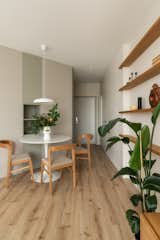 When we first arrived at the site, we immediately noticed that there were practically no right angles between the walls. All the walls had angles greater than 90 degrees. This was the biggest challenge, as our task was to redesign a one-room apartment with two windows in such a way that it included a separate bedroom with a bed, a living room for watching movies, a kitchen with a dining table, a full wardrobe for storing clothes, and a bathroom with a bathtub, equipped with both a washing machine and a dryer. By smartly organizing the space, we managed to accommodate all the client's wishes and fit everything necessary into 40 square meters. 
