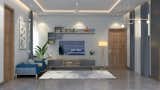 muddy texture on walls, vivid color of lighting, simple false ceiling adobe the room into the cozy warm look.