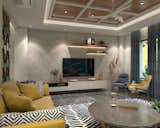 A mustardy yellow upholstery create a panorama in the living room like a warmth look of old wood.