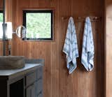 Bathroom with rustic/modern features.