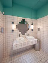 Bath Room, Ceramic Tile Floor, Wall Lighting, Vessel Sink, Ceiling Lighting, Ceramic Tile Wall, and Tile Counter  Photo 14 of 24 in The dining hall by Andreea Cornila