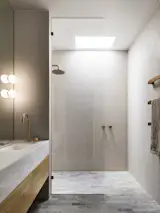 Shower and skylight.