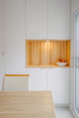 Hickory wood has a rich honey color and lots of variations. It was used throughout the project for all the custom-made furniture.