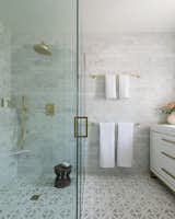Primary bath corner shower and vanity