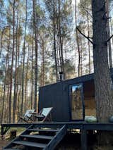 The black wood elevation seamlessly blends into a peaceful surrounding.