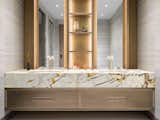 Master bathroom.
Vanity crafted from luxurious Blue Roma quartzite.
Faucet by Armani Roca.