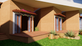 The porch outside each opening offers a semi-open space for relaxation.