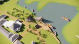 Axonometric View of the Easdale island along with the proposed pavilions.